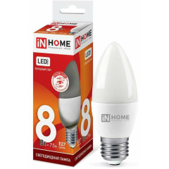 Лампа светодиодная Лампа светодиодная LED-СВЕЧА-VC 8Вт 230В E27 6500К 720лм IN HOME 4690612024820