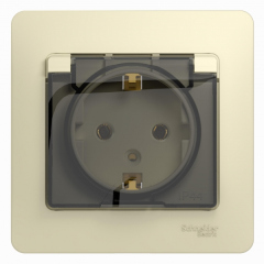 Schneider Electric Glossa Беж Розетка с заземлением со шторками с крышкой, IP20 (в сборе с рамкой) (GSL000246)