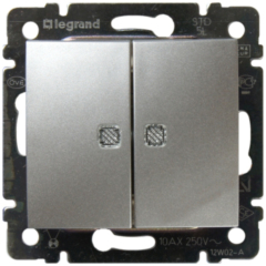 Legrand DIY Valena Алюм Выключатель 2-х клавишный с подсветкой (694344)