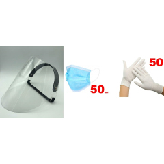 Защитный экран для лица АРЕТ + Маска защитная одноразовая(50 шт) + Перчатки смотровые гладкие размер L (Bi.Safe) (50 пар)