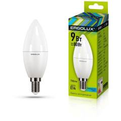 Лампа светодиодная Лампа светодиодная LED-C35-9W-E14-4К Свеча 9Вт E14 4000К 172-265В Ergolux 13168