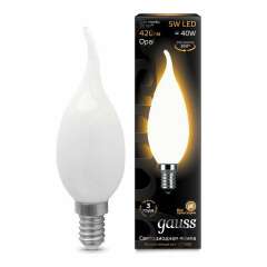 Лампа светодиодная Лампа светодиодная филаментная Black Filament 5Вт свеча на ветру 2700К E14 опал Gauss 104201105