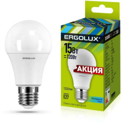 Лампа светодиодная LED-A60-15W-E27-4K "ПРОМО" ЛОН 15Вт E27 4500К 220-240В Ergolux 13638