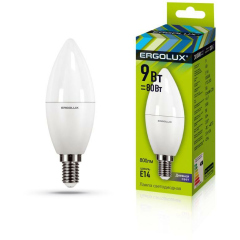 Лампа светодиодная Лампа светодиодная LED-C35-9W-E14-6К Свеча 9Вт E14 6500К 172-265В Ergolux 13169