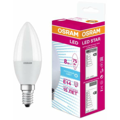 Лампа светодиодная LED Star Classic B 75 8W/840 8Вт свеча матовая 4000К нейтр. бел. E14 806лм 220-240В пластик. OSRAM 4058075210714